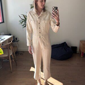 Jigsaw cream denim all in one overalls boilersuit jumpsuit size 6
